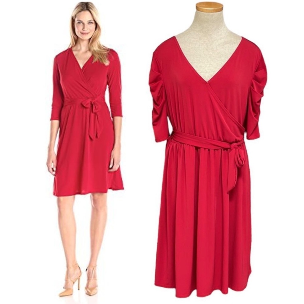 NY Collection Red Midi Short Sleeve Faux Wrap Dress Size XL NEW with tags